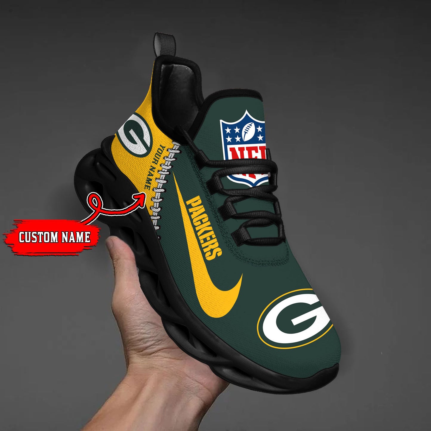 Ideafootwear Green Bay Packers NFL Max Soul Shoes Sneakers For Men And Women