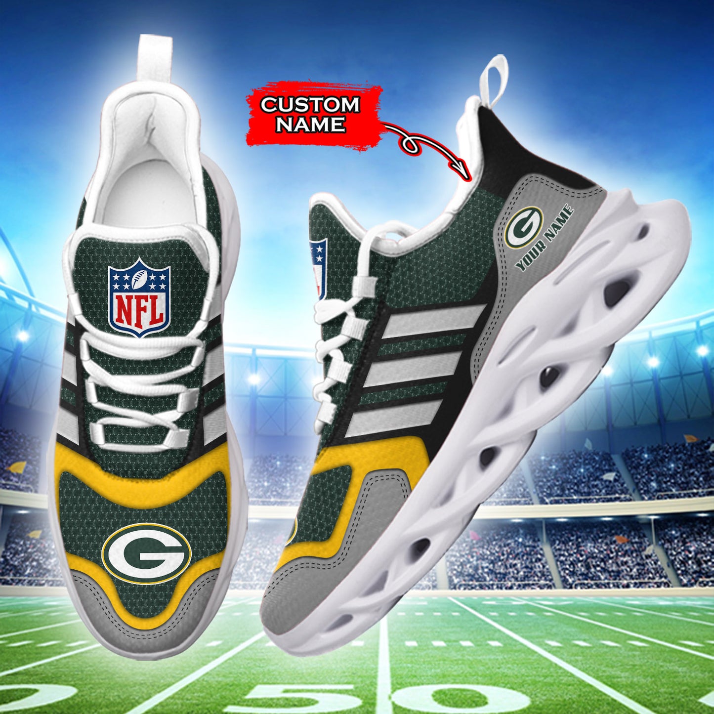 Ideafootwear Green Bay Packers NFL Max Soul Shoes Sneakers For Men And Women