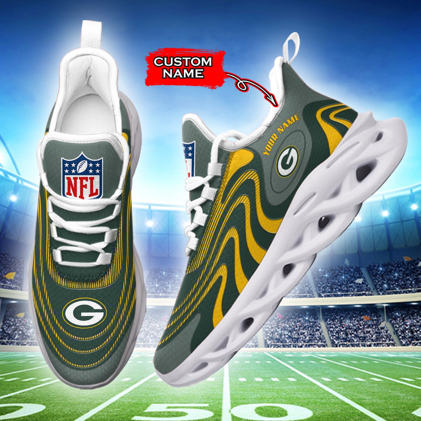 Ideafootwear Green Bay Packers NFL Max Soul Shoes Sneakers For Men And Women