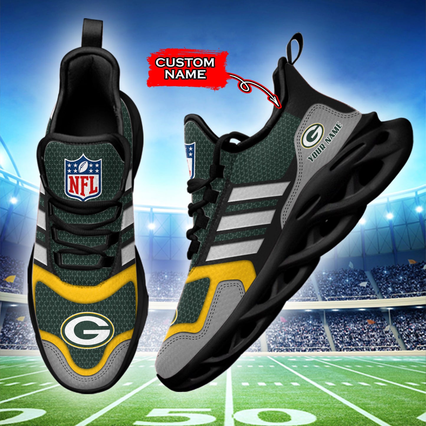Ideafootwear Green Bay Packers NFL Max Soul Shoes Sneakers For Men And Women