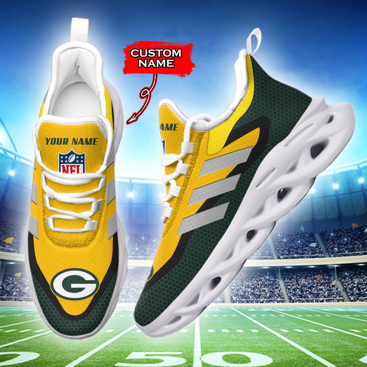 Ideafootwear Green Bay Packers NFL Max Soul Shoes Sneakers For Men And Women