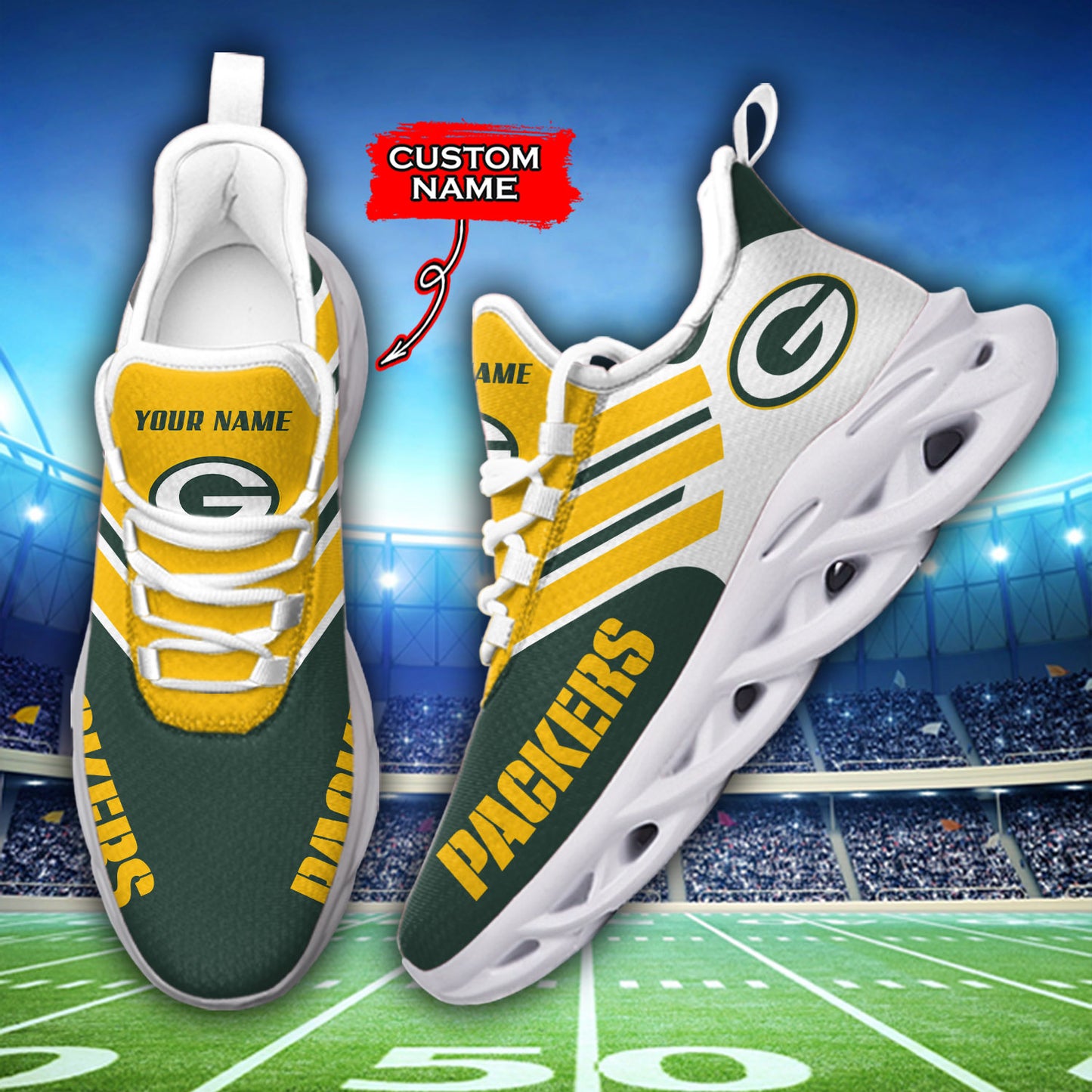 Ideafootwear Green Bay Packers NFL Max Soul Shoes Sneakers For Men And Women