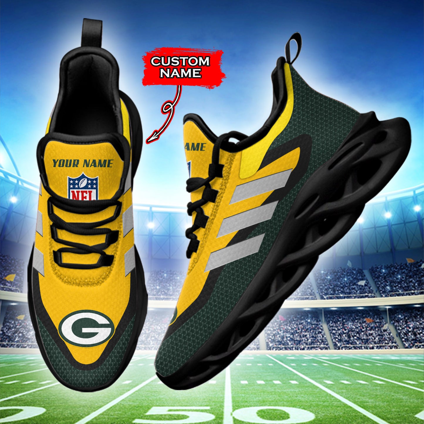 Ideafootwear Green Bay Packers NFL Max Soul Shoes Sneakers For Men And Women