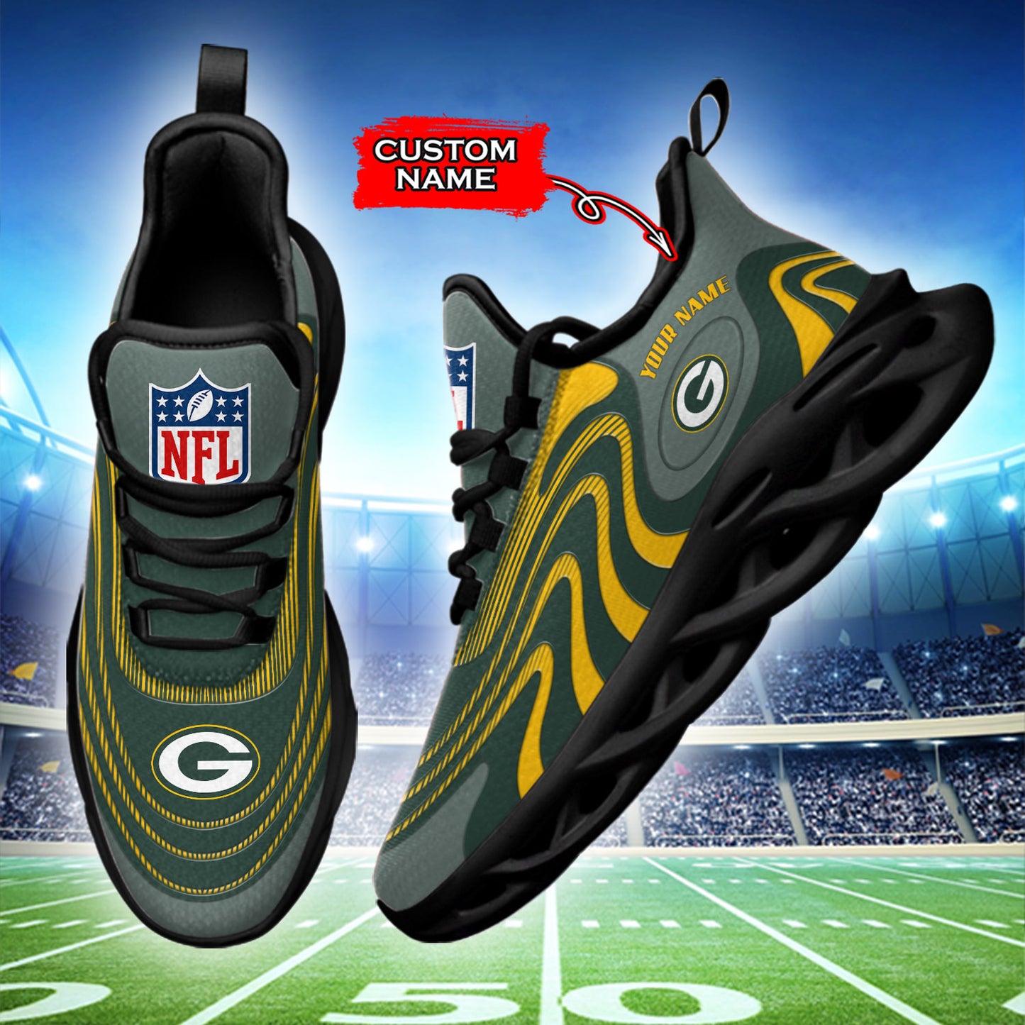 Ideafootwear Green Bay Packers NFL Max Soul Shoes Sneakers For Men And Women