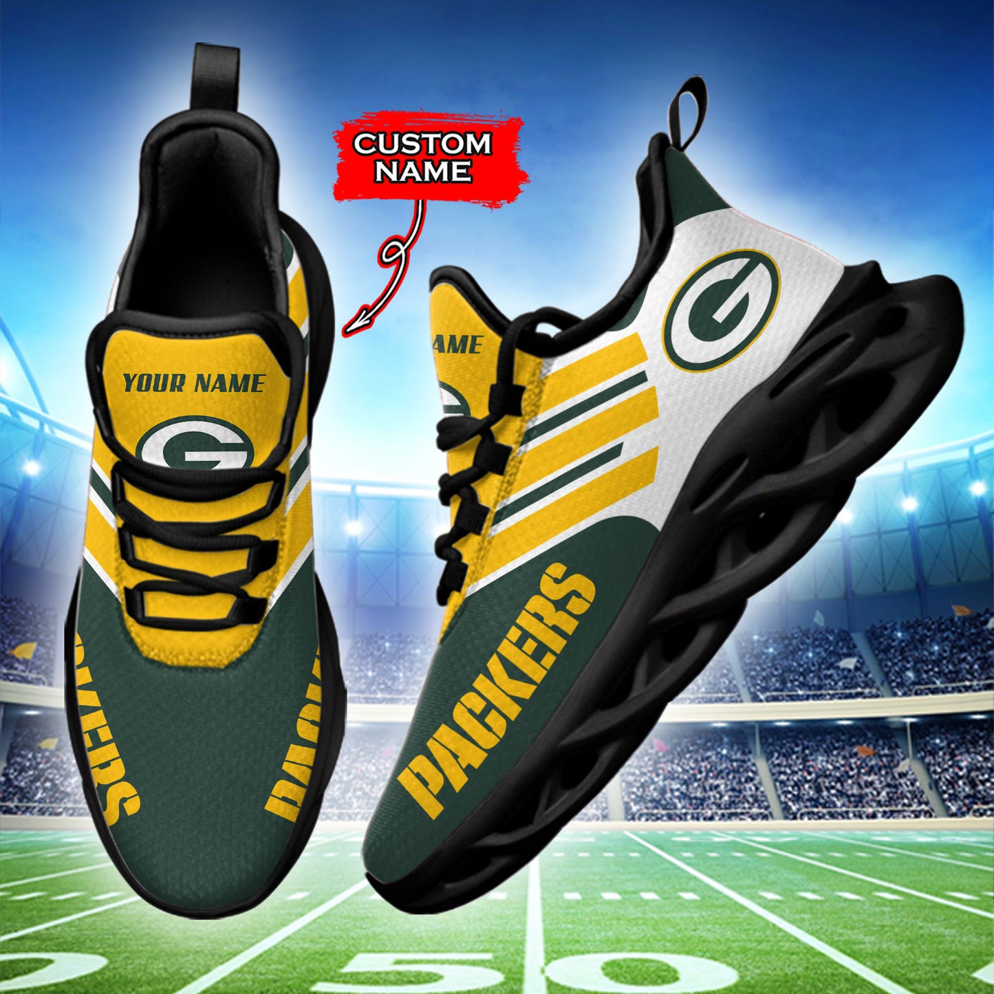 Ideafootwear Green Bay Packers NFL Max Soul Shoes Sneakers For Men And Women