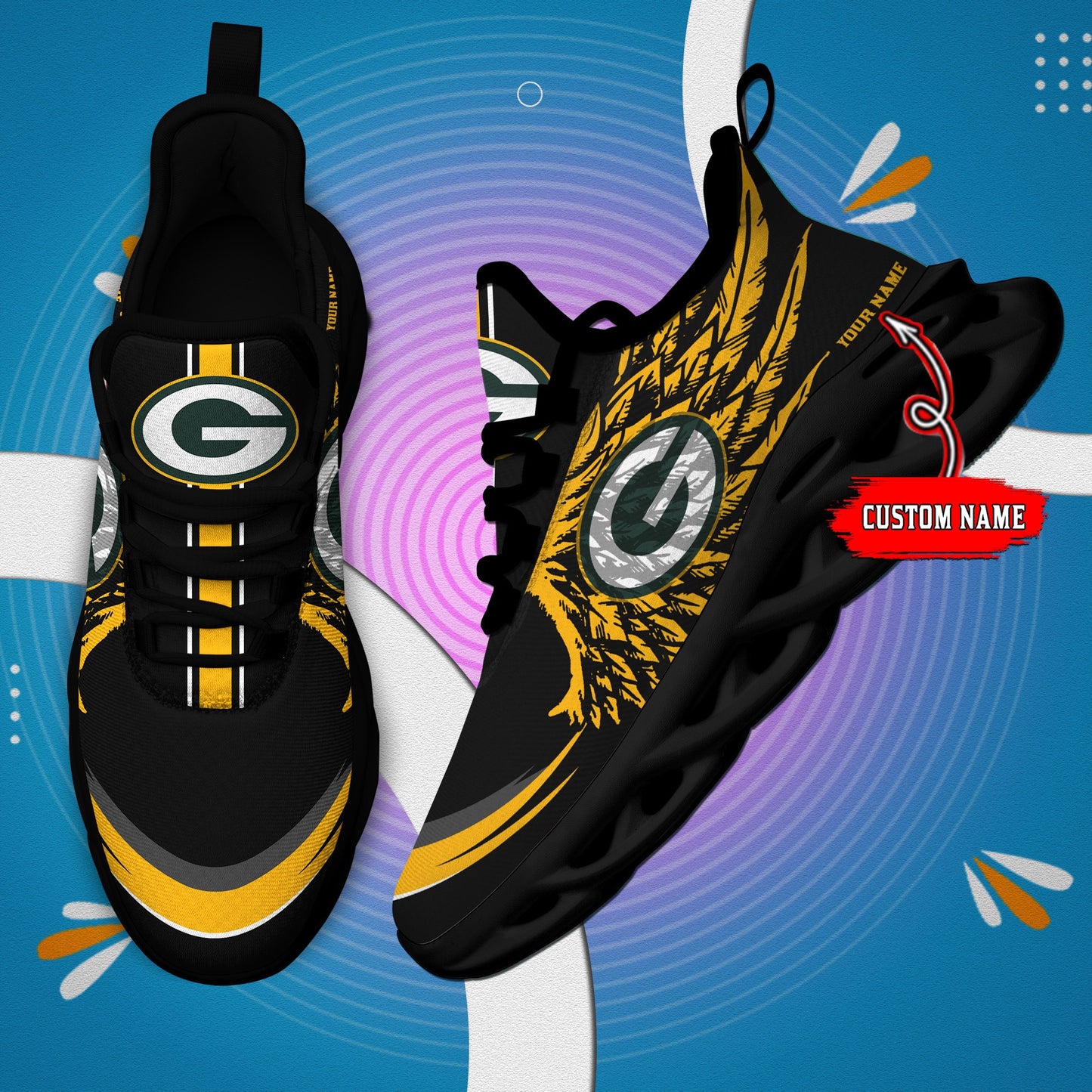 Ideafootwear Green Bay Packers NFL Max Soul Shoes Sneakers For Men And Women