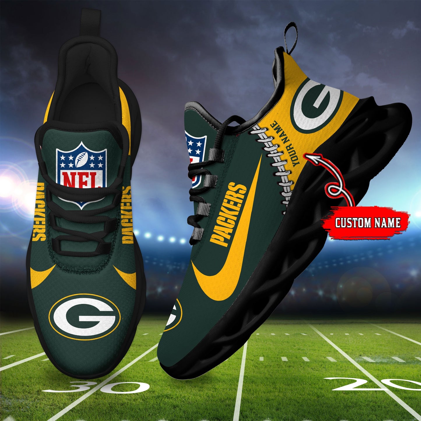 Ideafootwear Green Bay Packers NFL Max Soul Shoes Sneakers For Men And Women