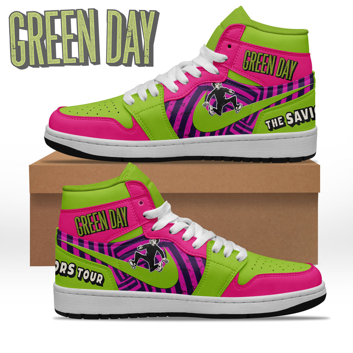 Ideafootwear Green Day AJ1 High Sneakers Shoes For Men And Women