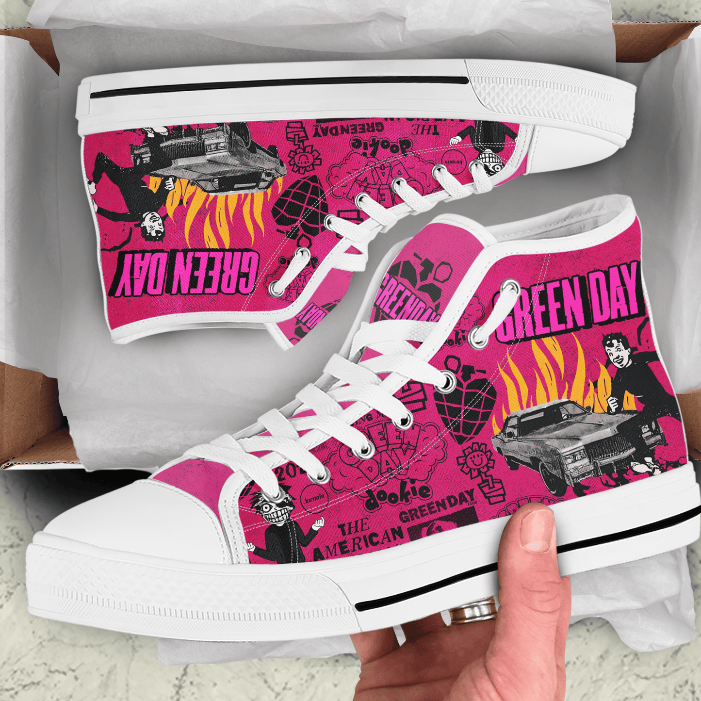 Ideafootwear Green Day High Top Canvas Sneakers Shoes For Men And Women