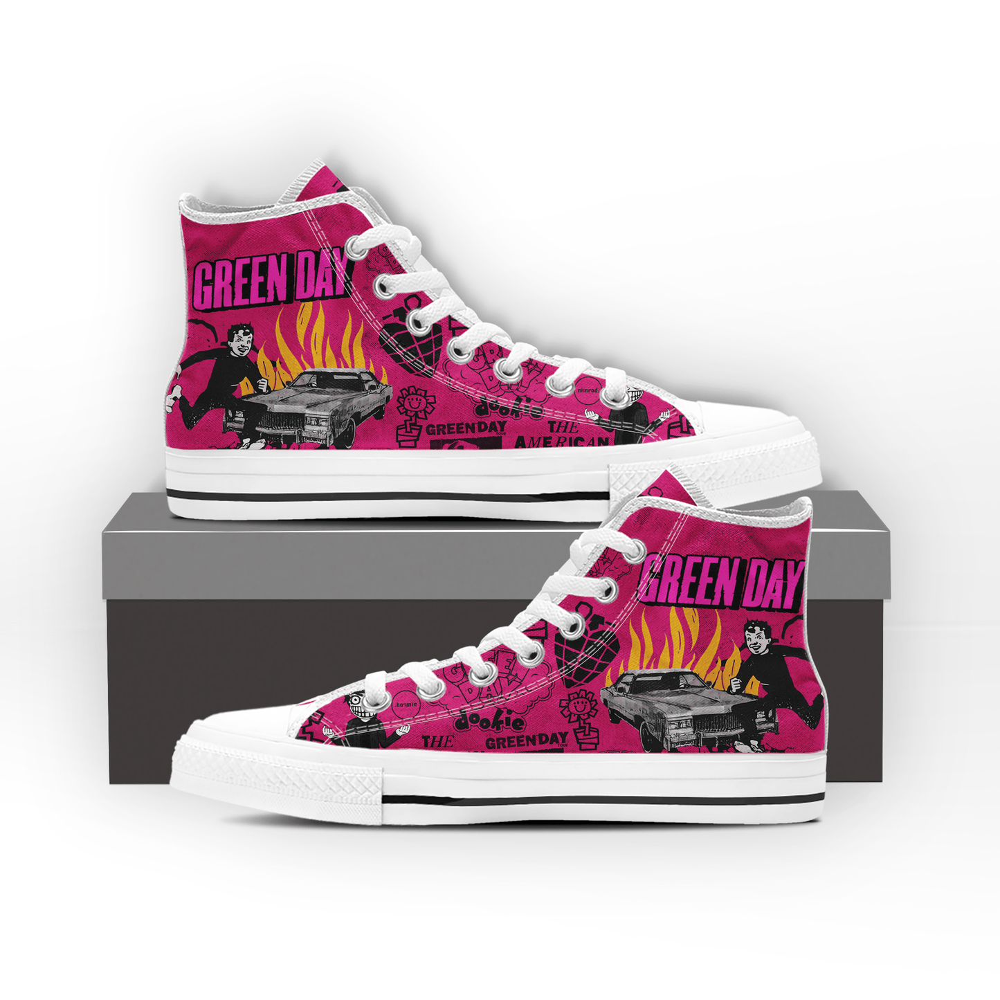 Ideafootwear Green Day High Top Canvas Sneakers Shoes For Men And Women