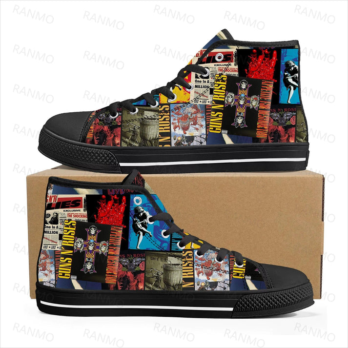 Ideafootwear Guns N' Roses High Top Canvas Sneakers Shoes For Men And Women
