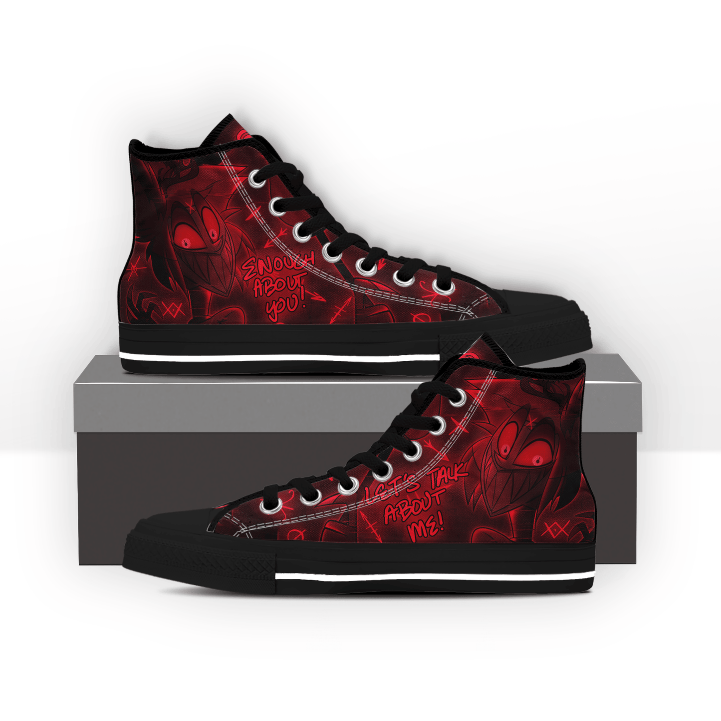 Ideafootwear Hazbin Hotel Letâ€™s Talk About Me  High Top Canvas Sneakers Shoes For Men And Women