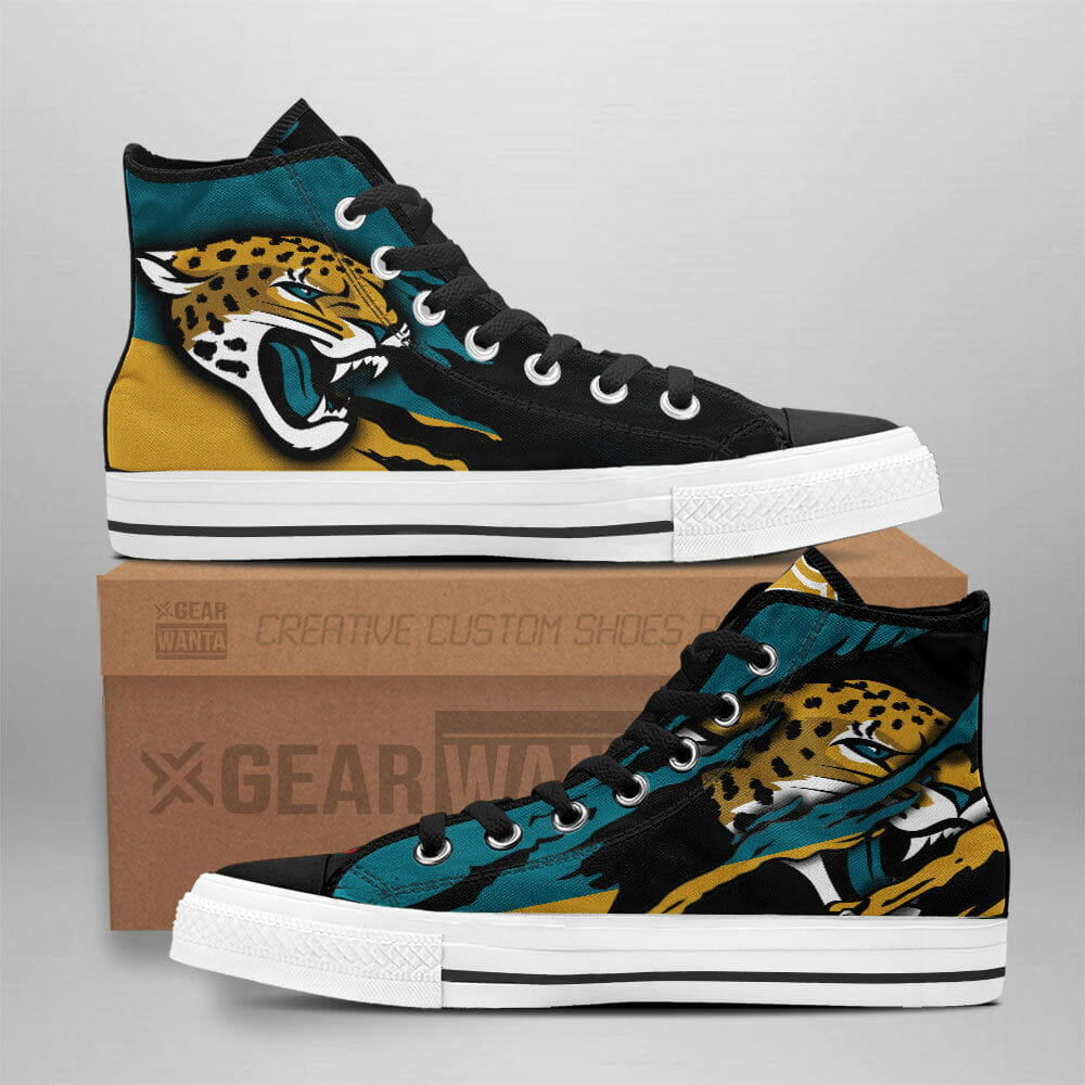 Ideafootwear Jacksonville Jaguars High Top Canvas Sneakers Shoes For Men And Women