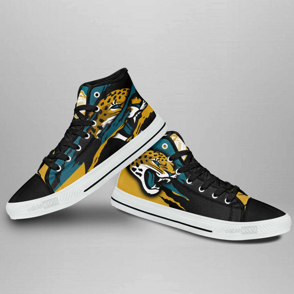 Ideafootwear Jacksonville Jaguars High Top Canvas Sneakers Shoes For Men And Women