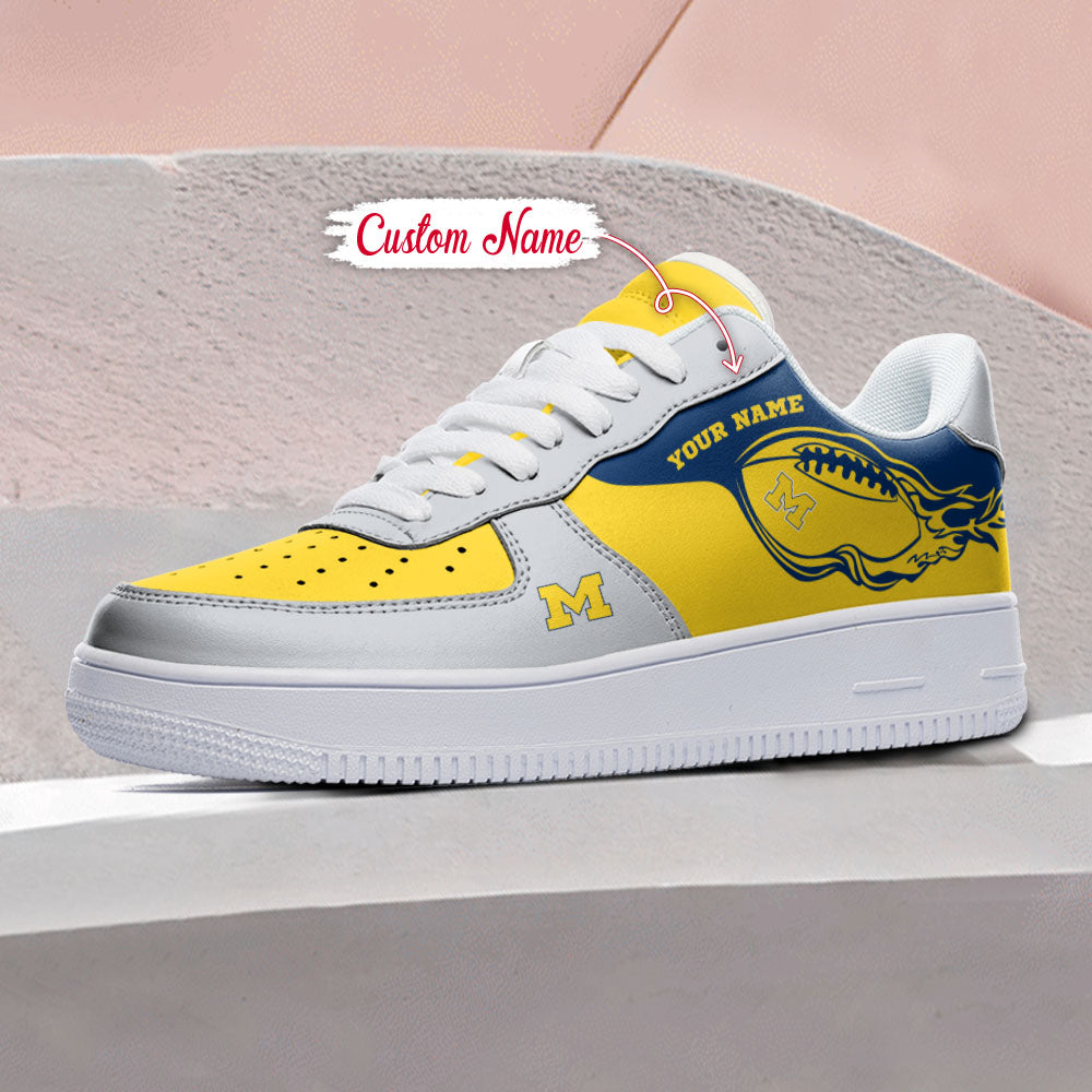 Ideafootwear Michigan Wolverines NCAA Air Low-Top Sneakers Shoes For Men And Women