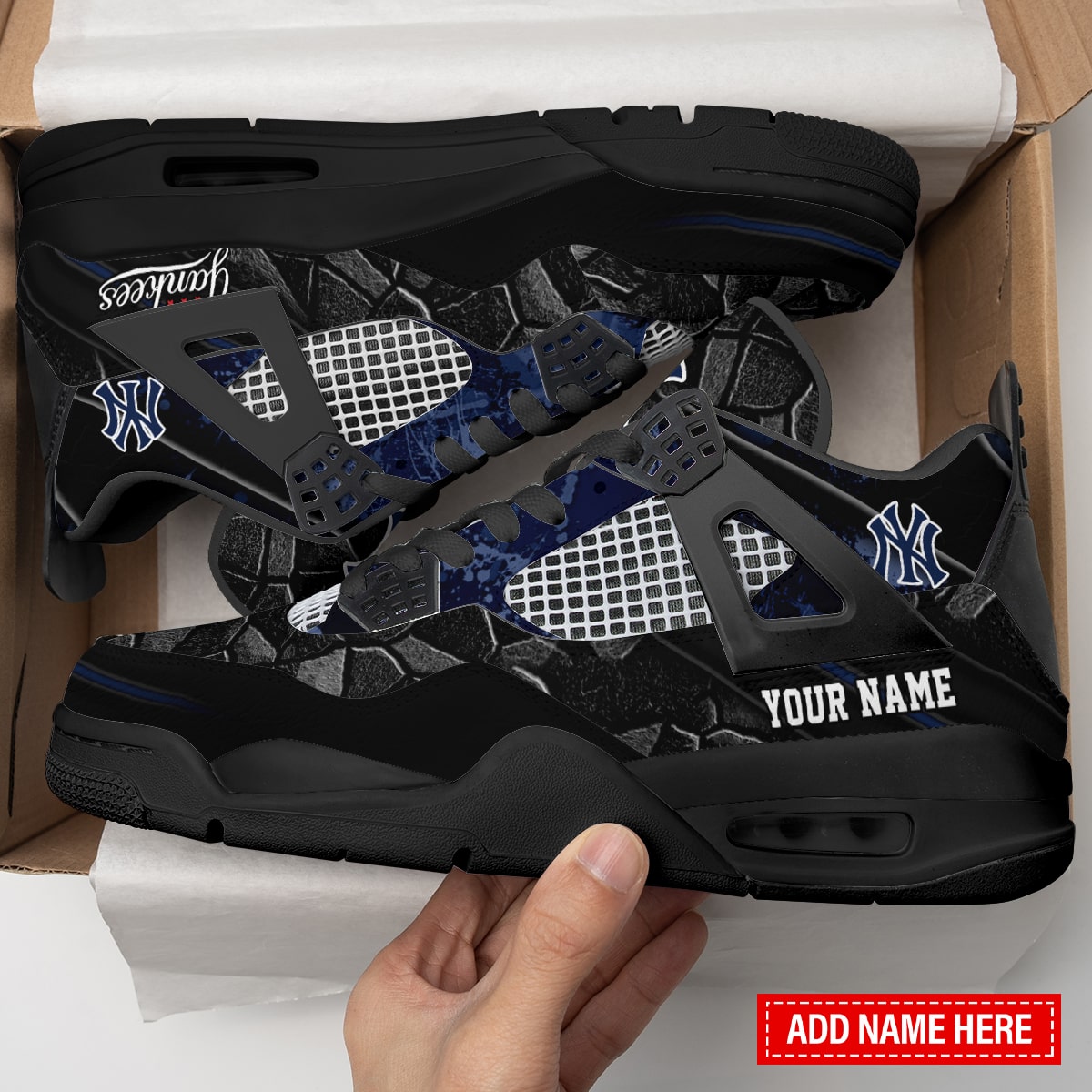 Ideafootwear New York Yankees AJ4 Sneakers Shoes For Men And Women