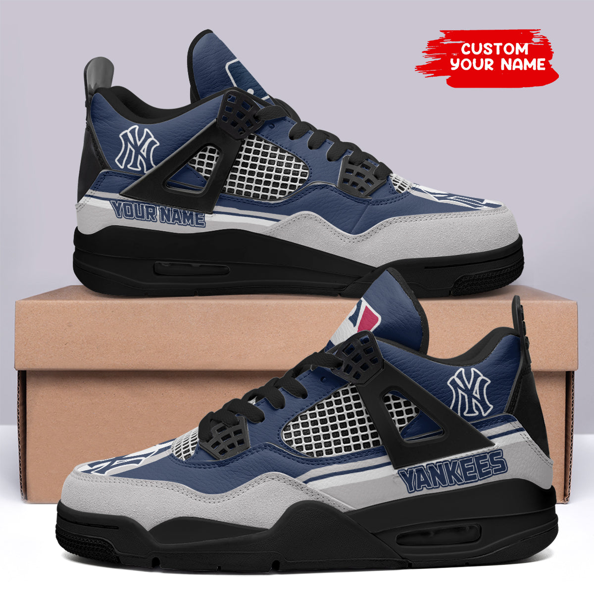 Ideafootwear New York Yankees AJ4 Sneakers Shoes For Men And Women