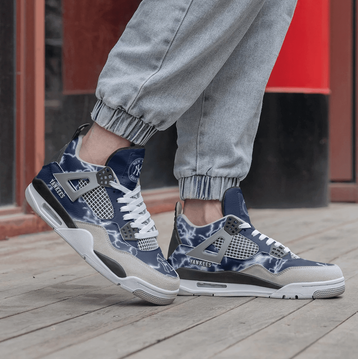 Ideafootwear New York Yankees AJ4 Sneakers Shoes For Men And Women