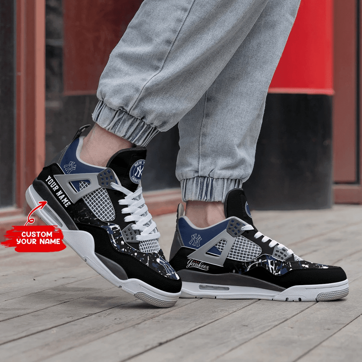 Ideafootwear New York Yankees AJ4 Sneakers Shoes For Men And Women