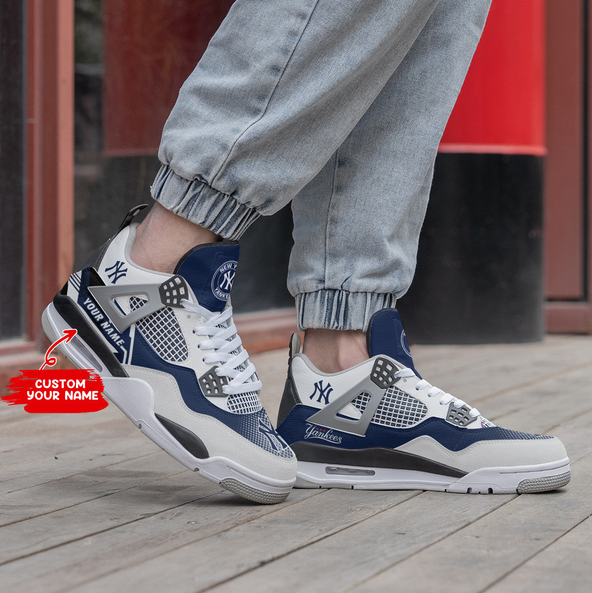 Ideafootwear New York Yankees AJ4 Sneakers Shoes For Men And Women