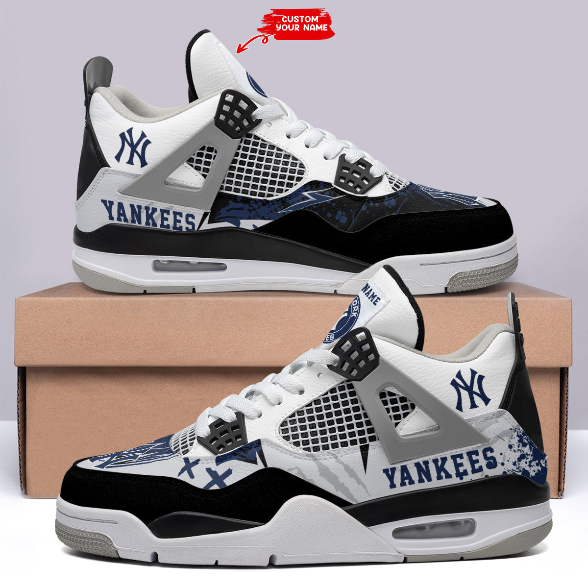 Ideafootwear New York Yankees AJ4 Sneakers Shoes For Men And Women