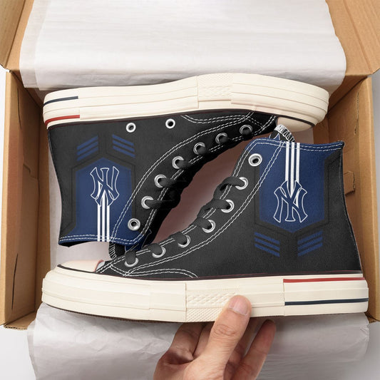Ideafootwear New York Yankees High Top Canvas Sneakers Shoes For Men And Women
