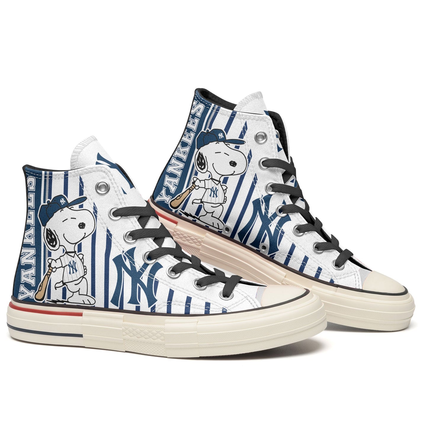 Ideafootwear New York Yankees High Top Canvas Sneakers Shoes For Men And Women