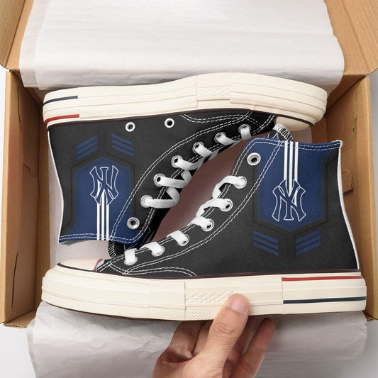 Ideafootwear New York Yankees High Top Canvas Sneakers Shoes For Men And Women