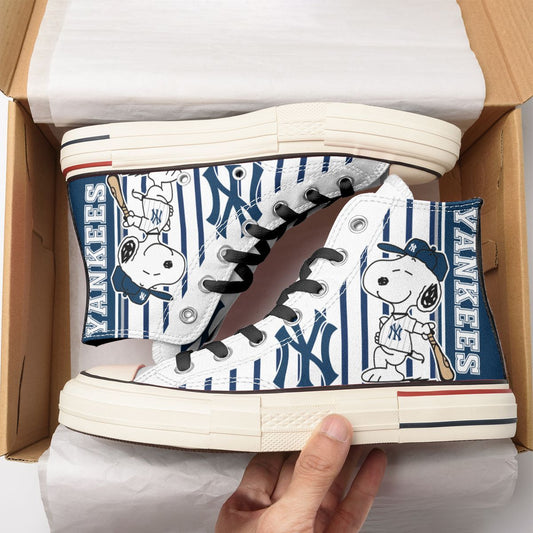 Ideafootwear New York Yankees High Top Canvas Sneakers Shoes For Men And Women