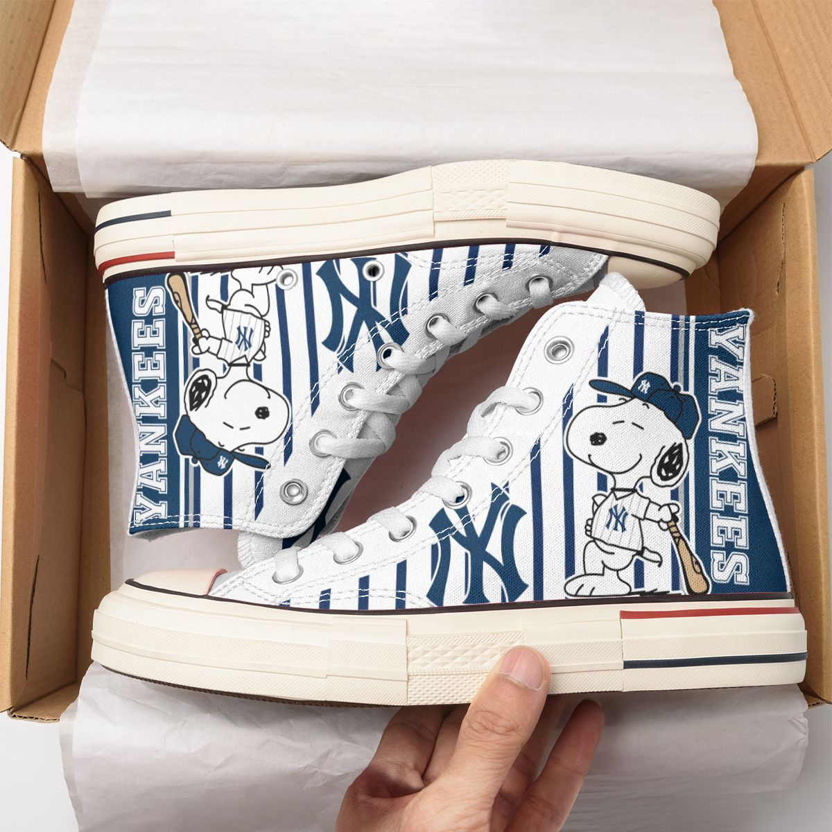 Ideafootwear New York Yankees High Top Canvas Sneakers Shoes For Men And Women