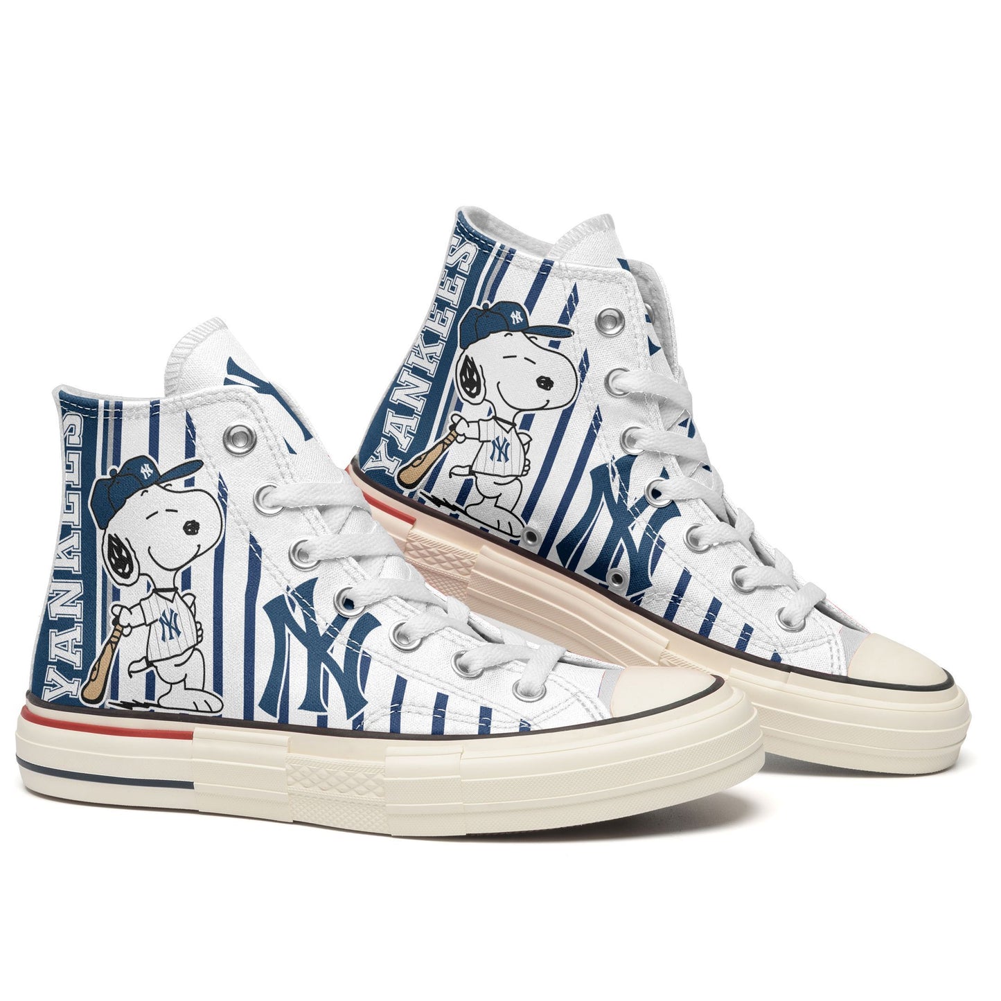 Ideafootwear New York Yankees High Top Canvas Sneakers Shoes For Men And Women