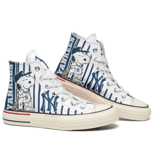 Ideafootwear New York Yankees High Top Canvas Sneakers Shoes For Men And Women