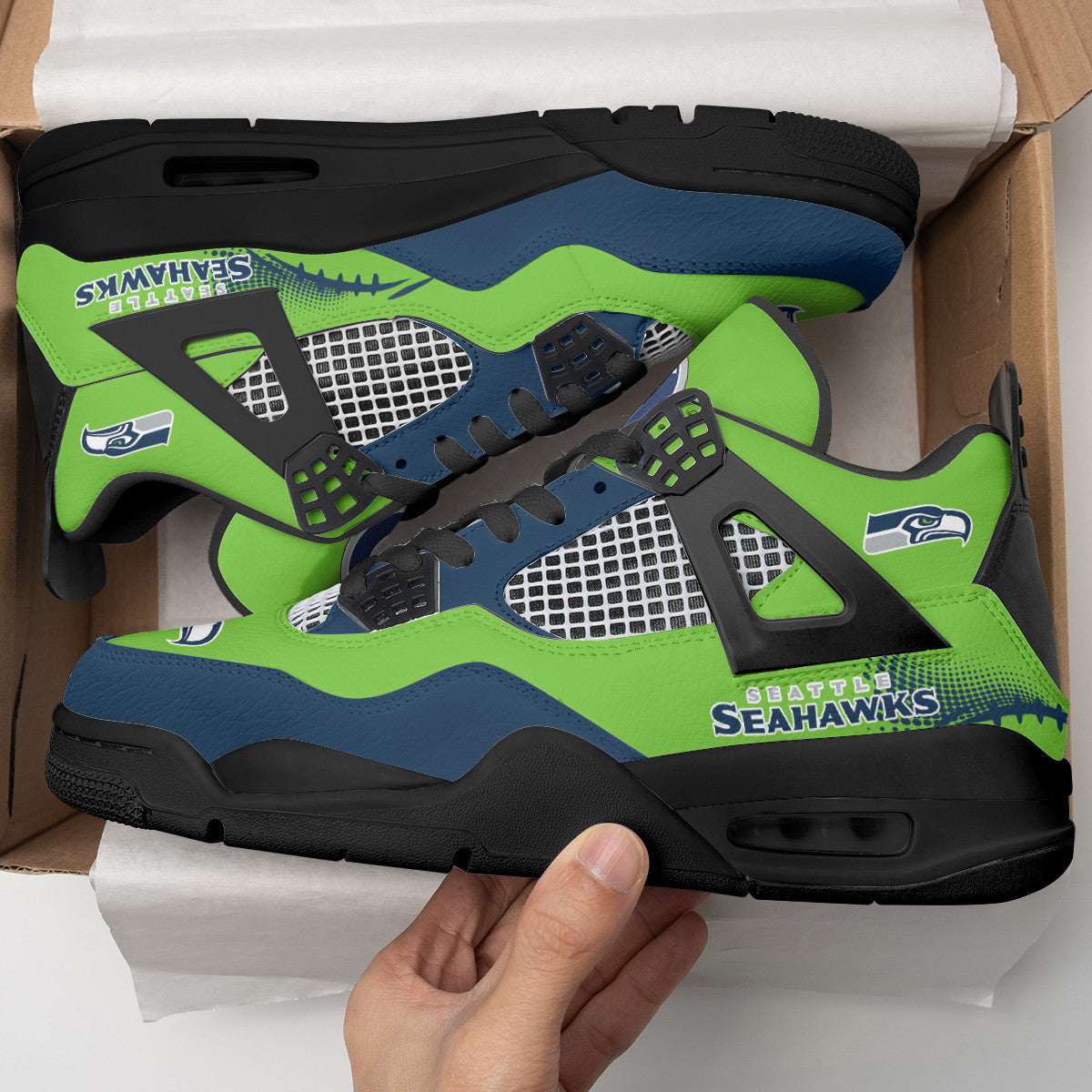 Ideafootwear Seattle Seahawks AJ4 Sneakers Shoes For Men And Women