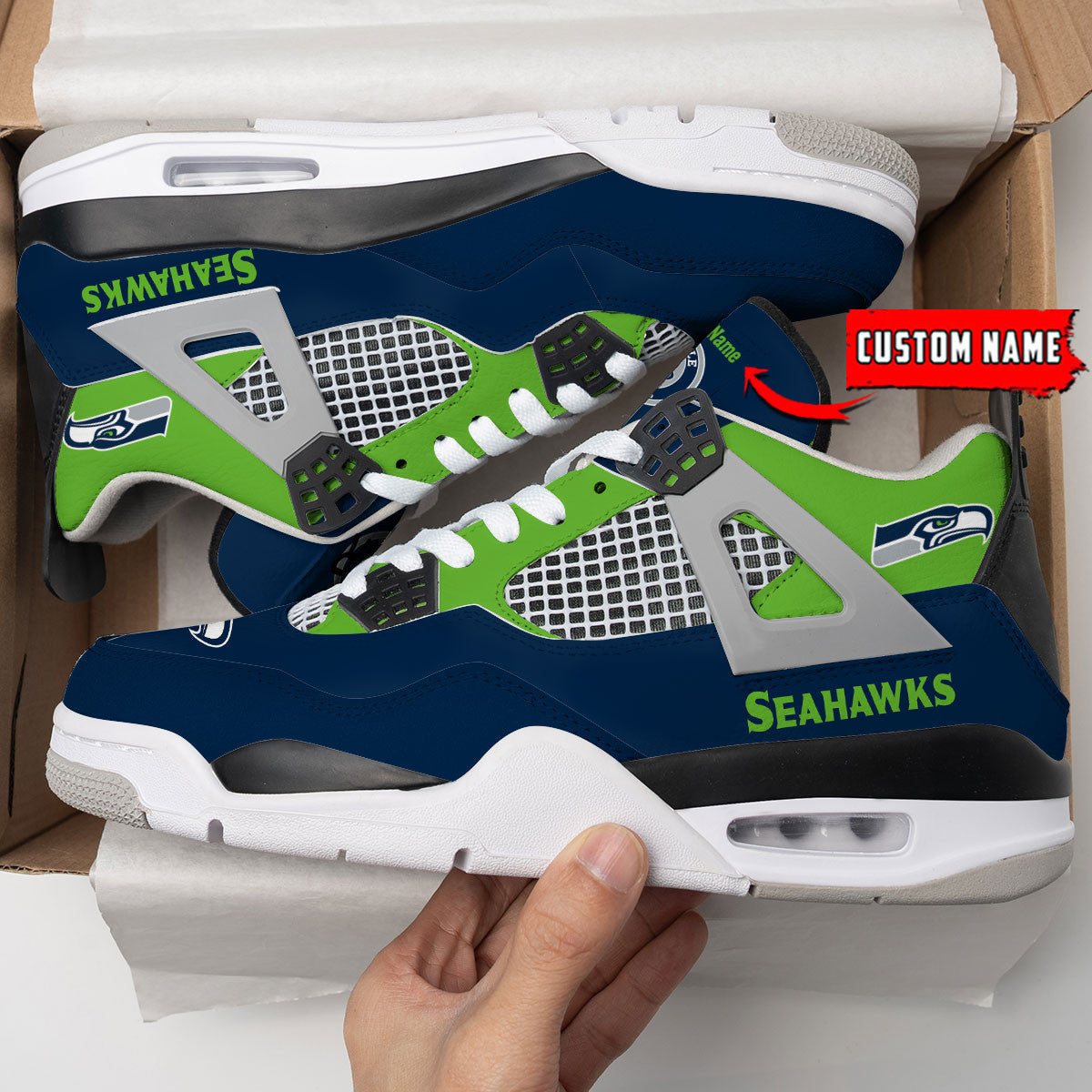 Ideafootwear Seattle Seahawks AJ4 Sneakers Shoes For Men And Women
