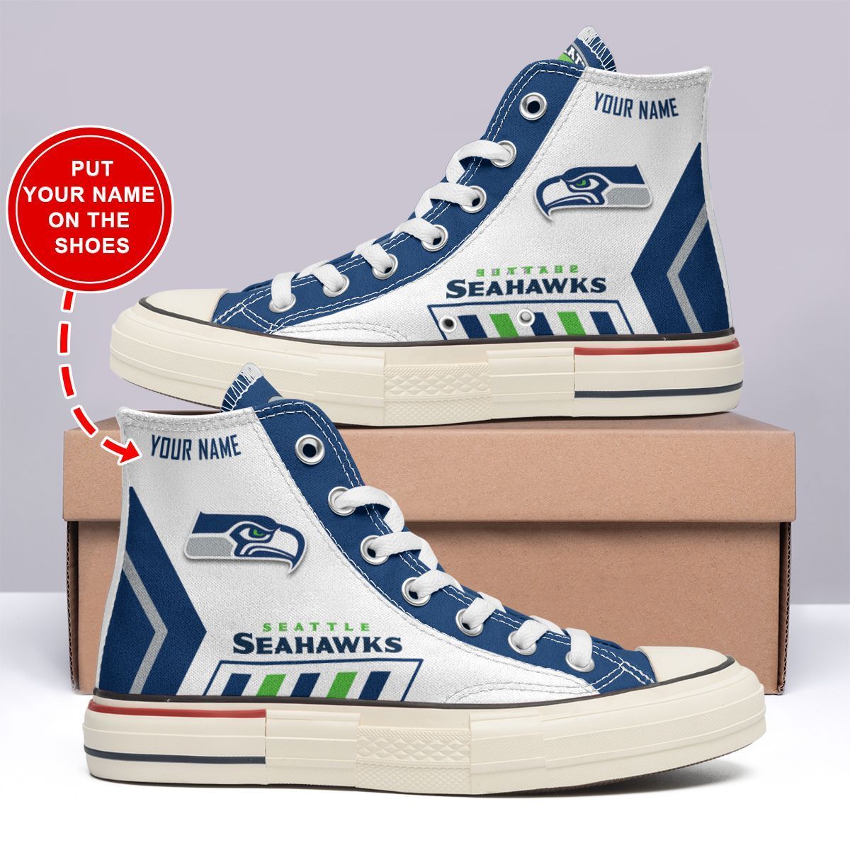 Ideafootwear Seattle Seahawks High Top Canvas Sneakers Shoes For Men And Women