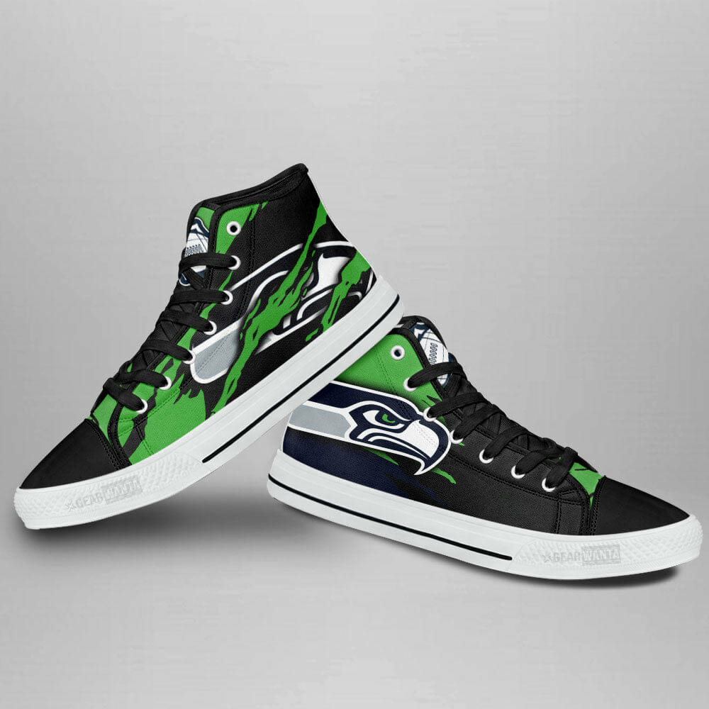 Ideafootwear Seattle Seahawks High Top Canvas Sneakers Shoes For Men And Women