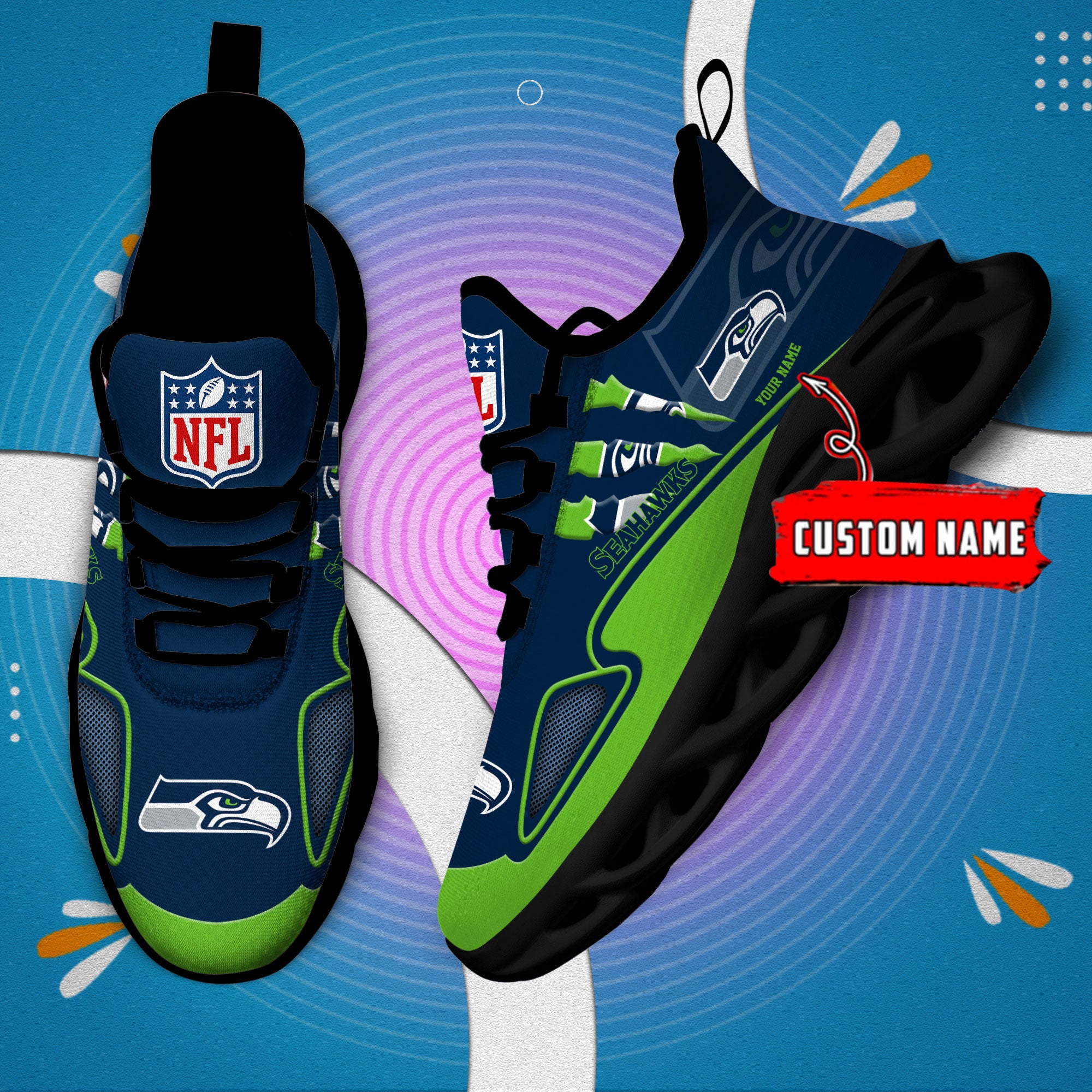 Ideafootwear Seattle Seahawks Max Soul Shoes Sneakers For Men And Women