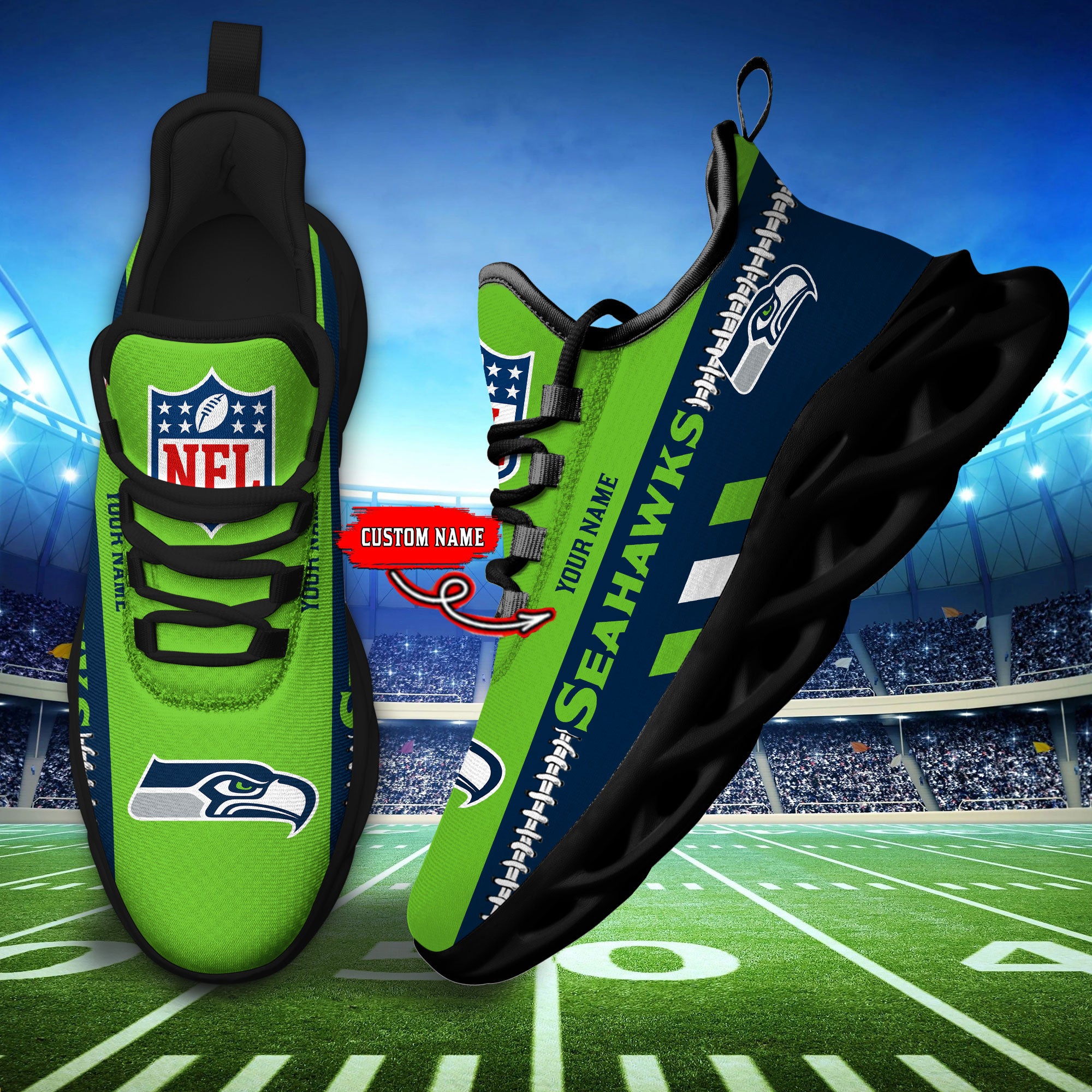 Ideafootwear Seattle Seahawks Max Soul Shoes Sneakers For Men And Women