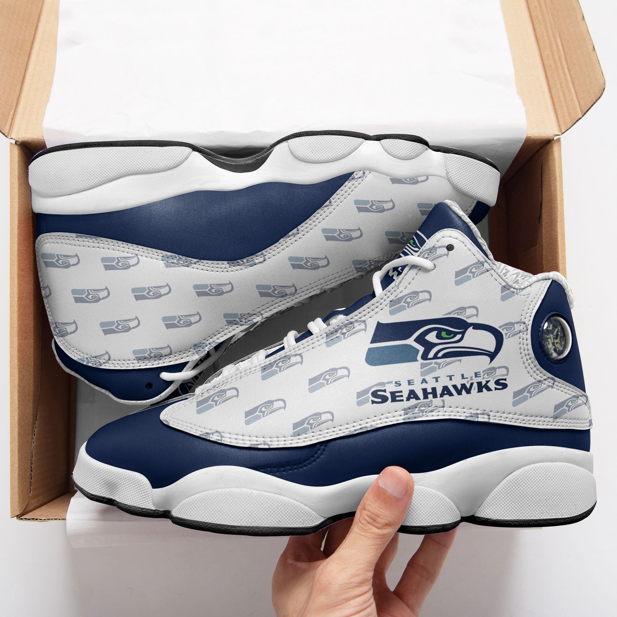 Ideafootwear Seattle Seahawks NFL AJ13 Sneakers Shoes For Men And Women