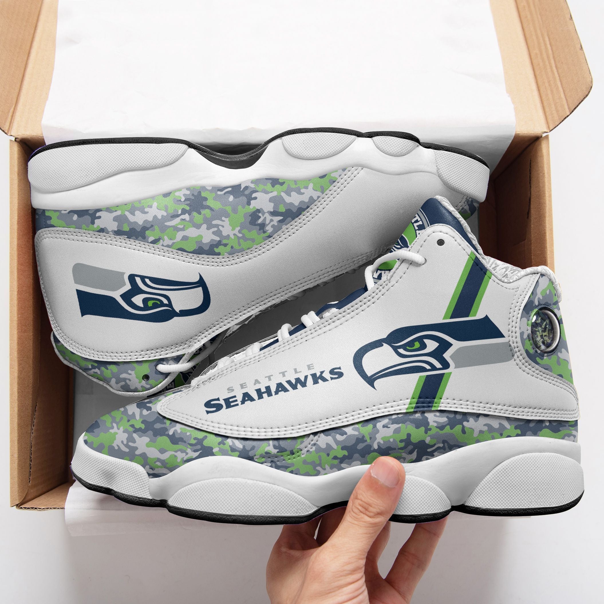 Ideafootwear Seattle Seahawks NFL AJ13 Sneakers Shoes For Men And Women