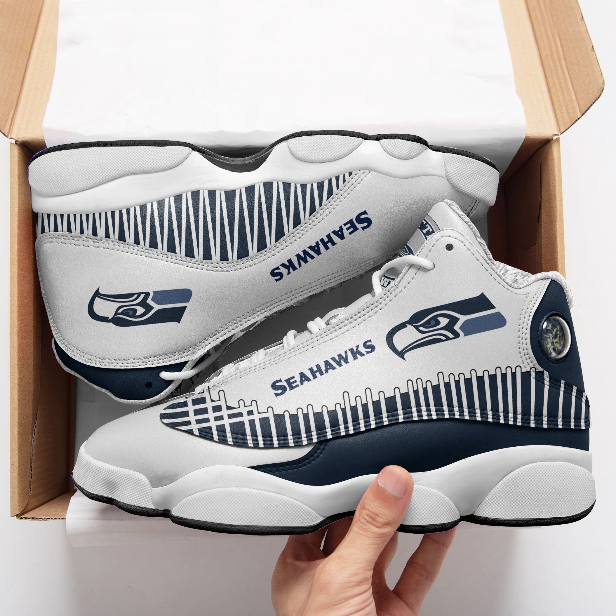 Ideafootwear Seattle Seahawks NFL AJ13 Sneakers Shoes For Men And Women