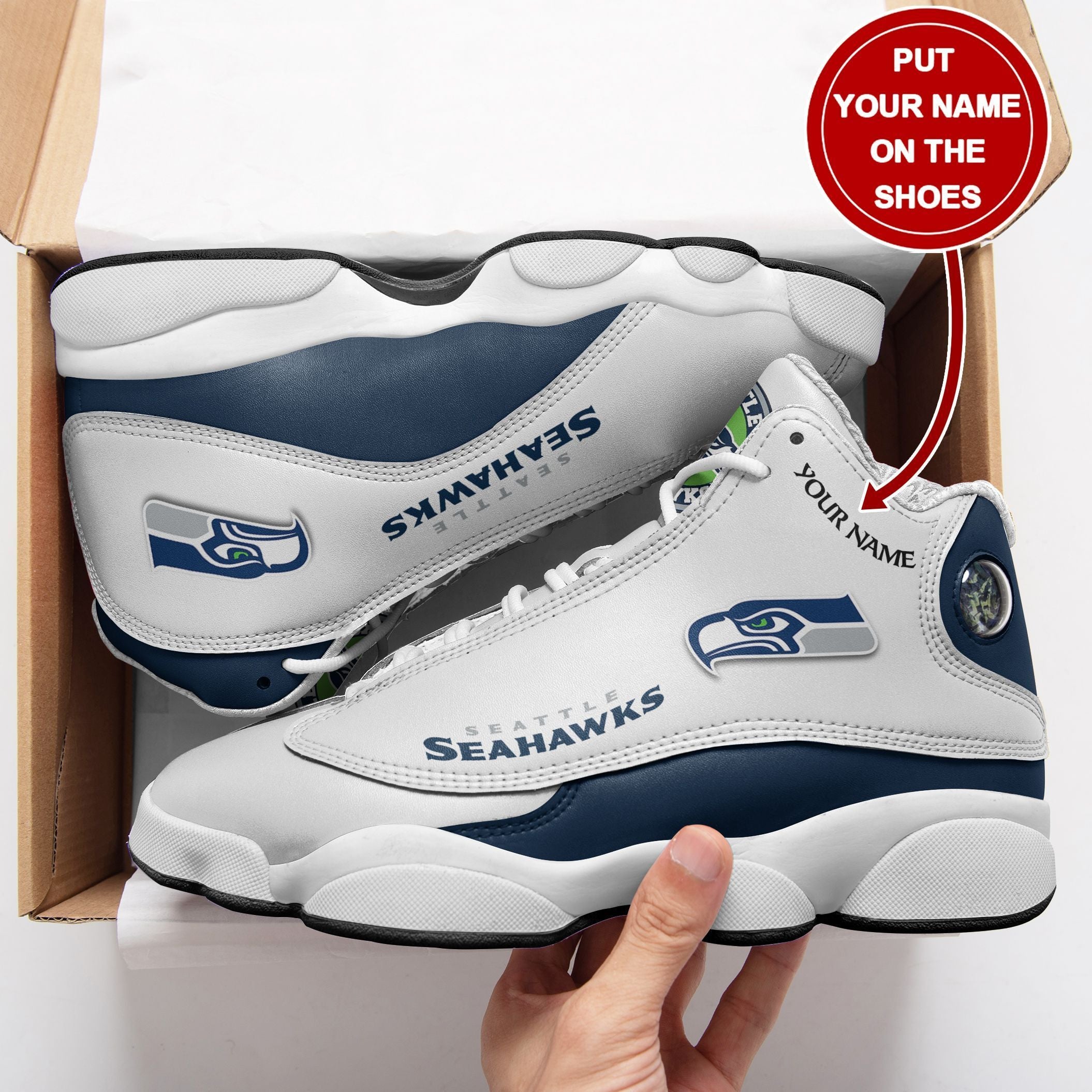 Ideafootwear Seattle Seahawks NFL AJ13 Sneakers Shoes For Men And Women