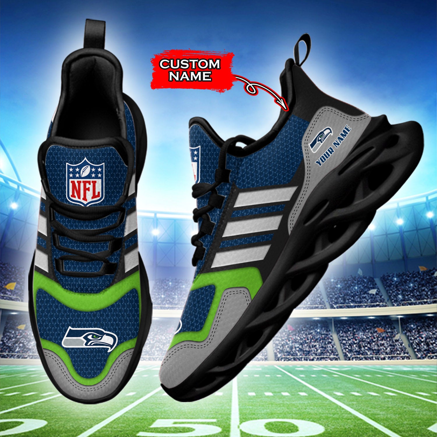Ideafootwear Seattle Seahawks NFL Max Soul Shoes Sneakers For Men And Women