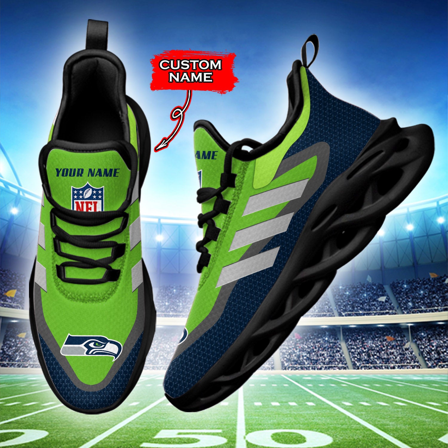 Ideafootwear Seattle Seahawks NFL Max Soul Shoes Sneakers For Men And Women