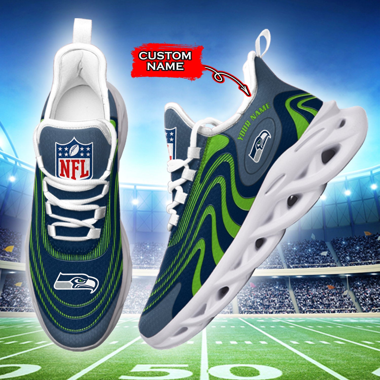Ideafootwear Seattle Seahawks NFL Max Soul Shoes Sneakers For Men And Women