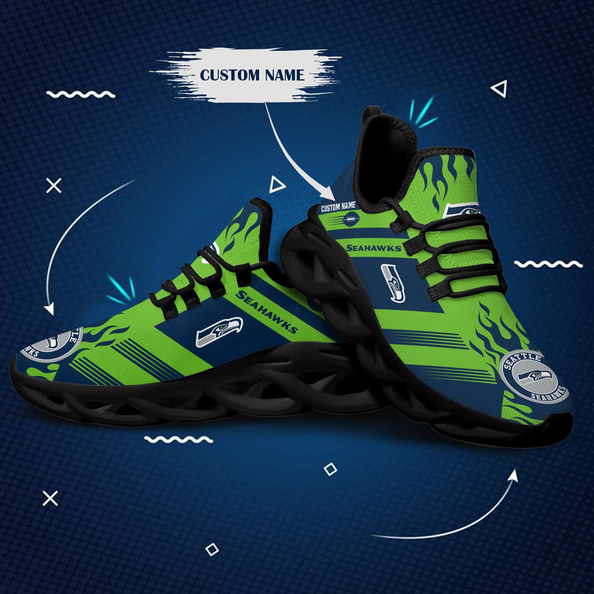 Ideafootwear Seattle Seahawks NFL Max Soul Shoes Sneakers For Men And Women
