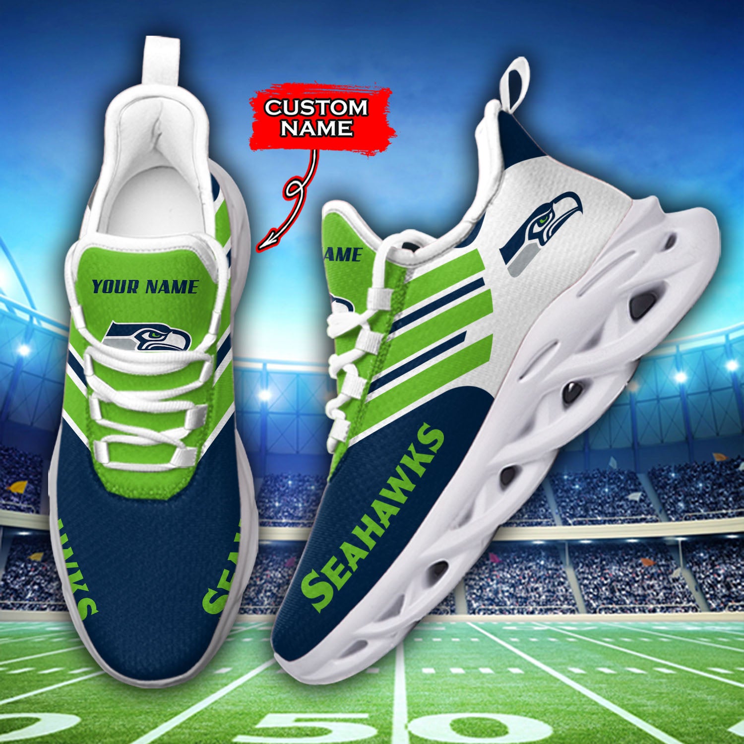 Ideafootwear Seattle Seahawks NFL Max Soul Shoes Sneakers For Men And Women