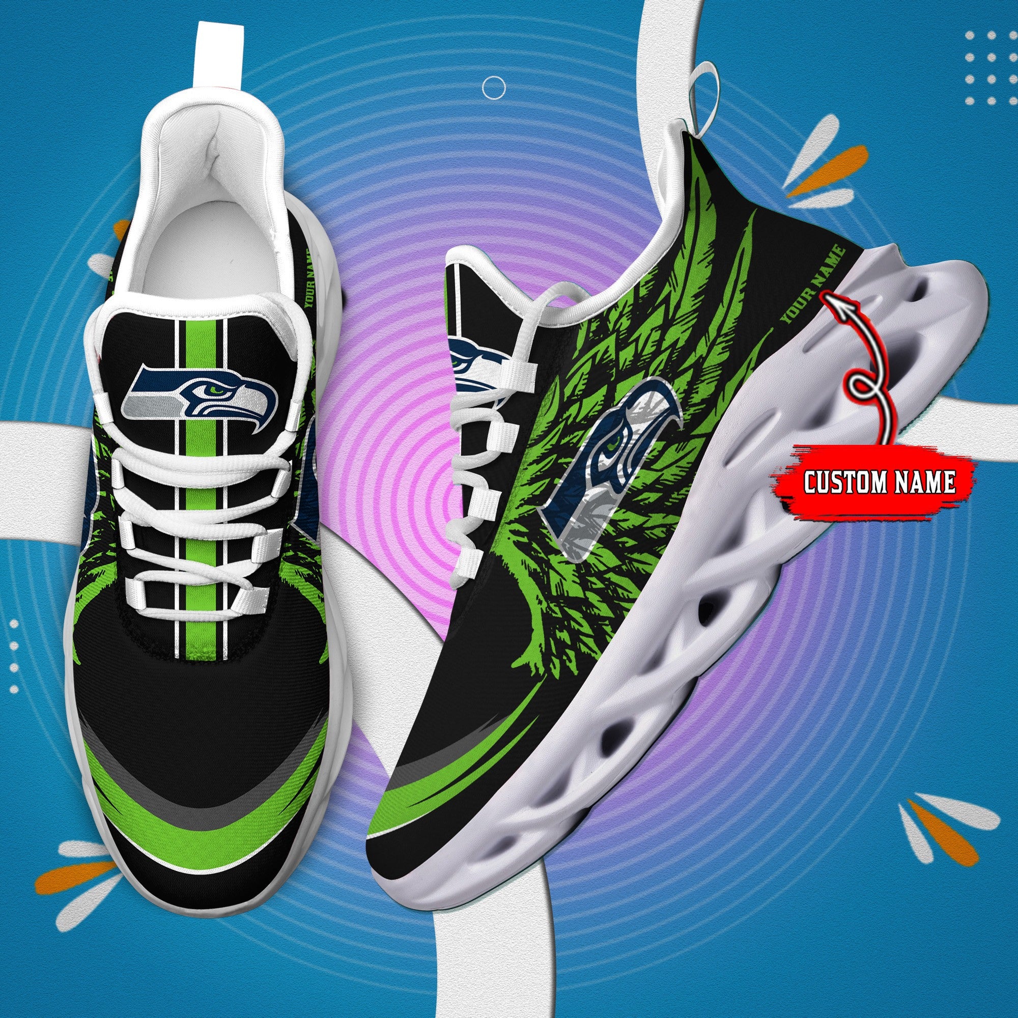 Ideafootwear Seattle Seahawks NFL Max Soul Shoes Sneakers For Men And Women