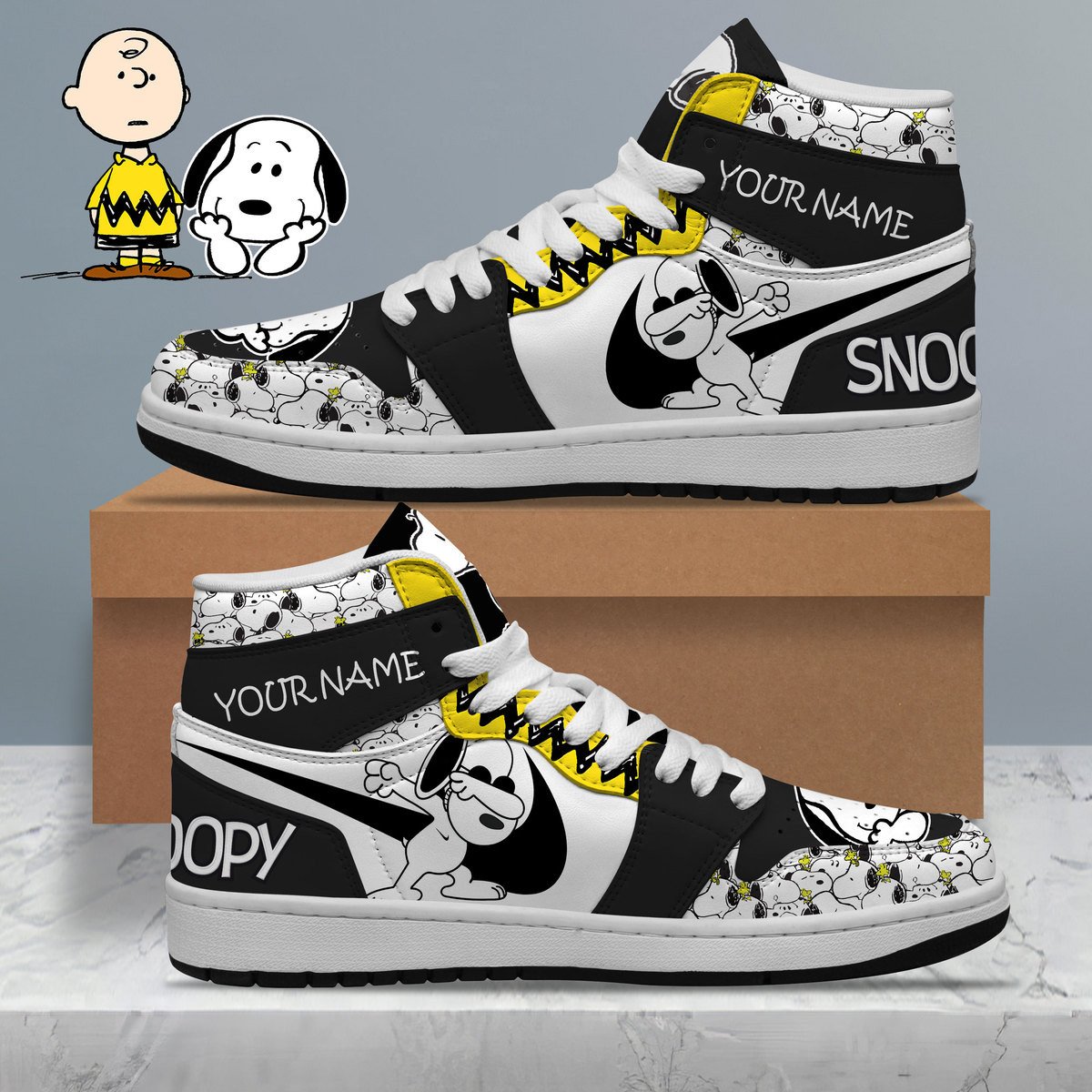 Ideafootwear Snoopy AJ1 High Sneakers Shoes For Men And Women