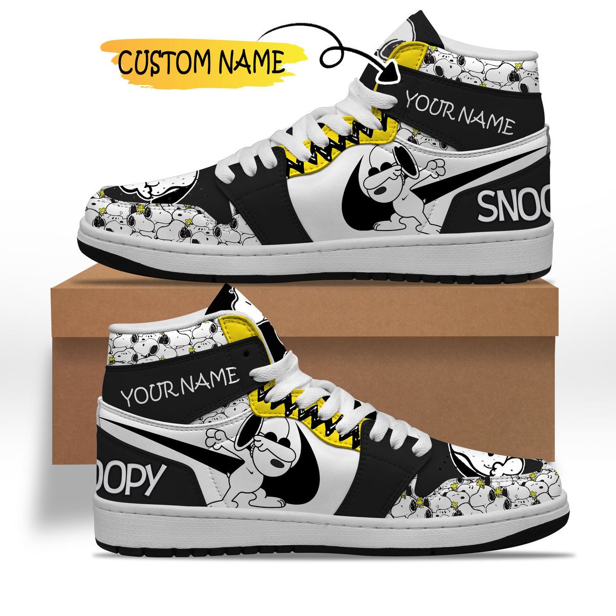Ideafootwear Snoopy AJ1 High Sneakers Shoes For Men And Women